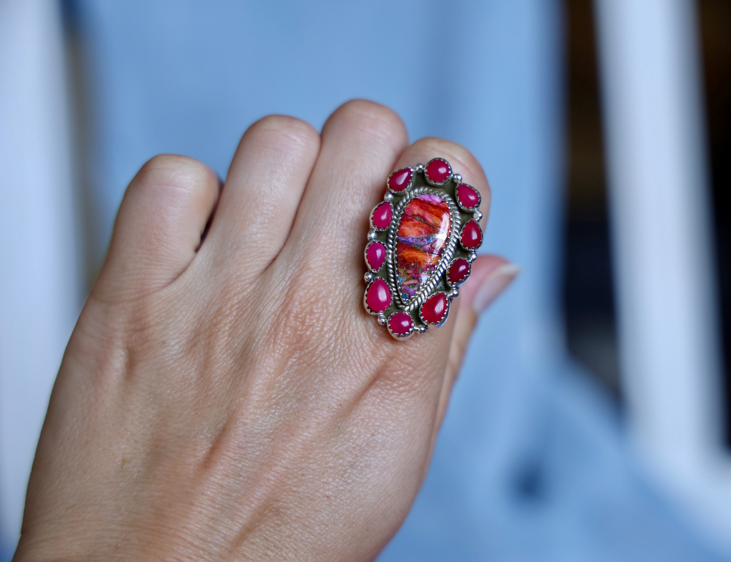 Spiny oyster Sterling Silver statement ring