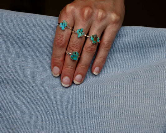 Kingman Turquoise Cactus Sterling Silver statement ring