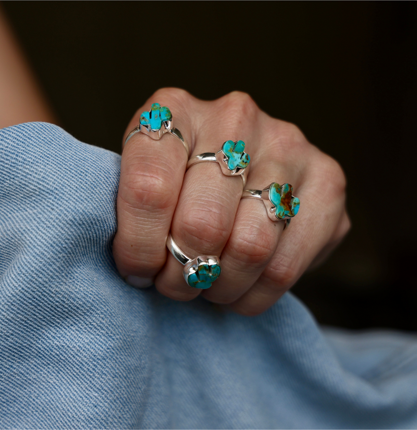 Kingman Turquoise Cactus Sterling Silver statement ring