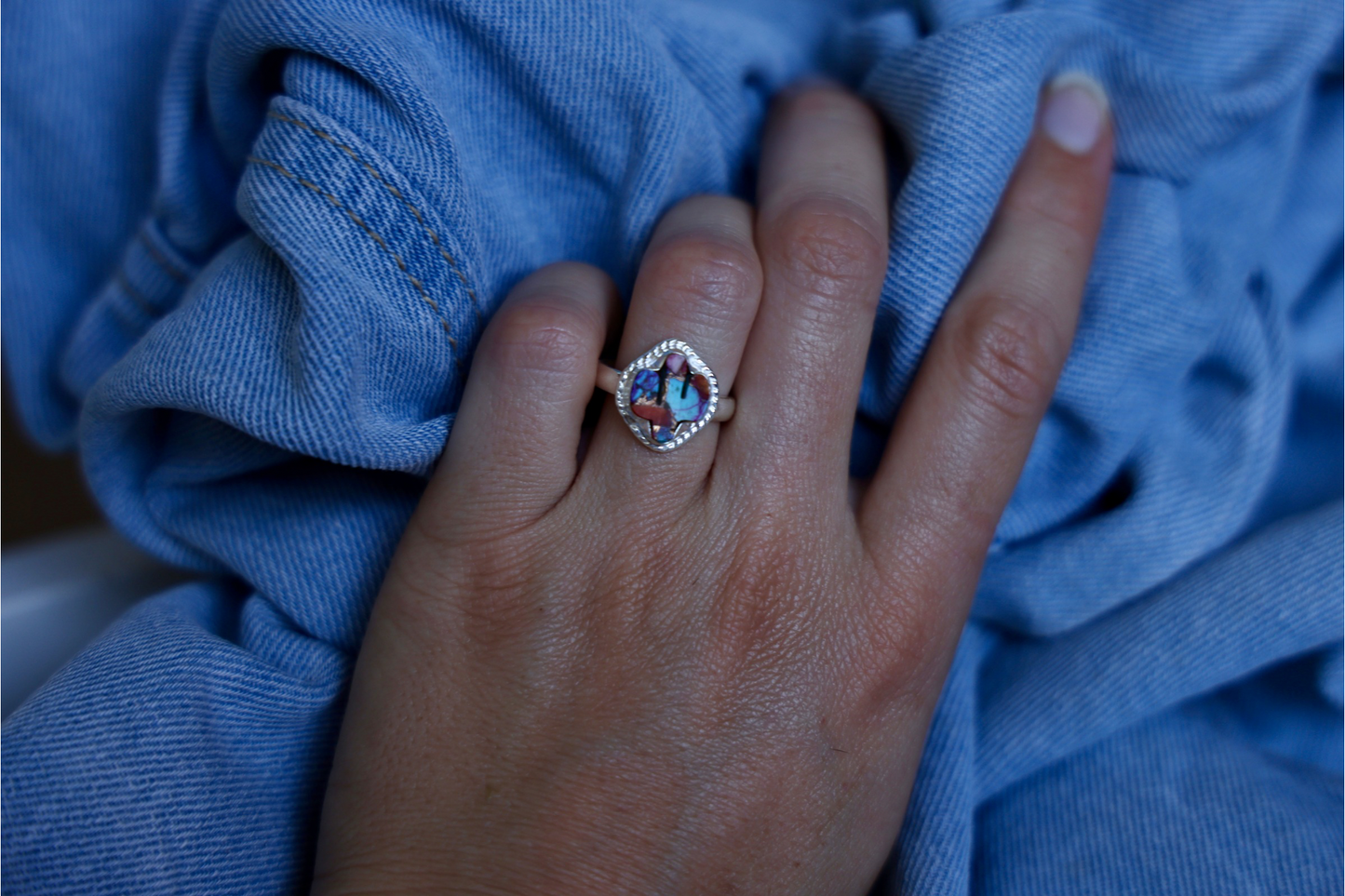 Spiny oyster Arizona Turquoise Cactus Sterling Silver statement ring