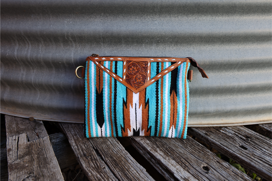 Turquoise Navajo Saddle Blanket Clutch