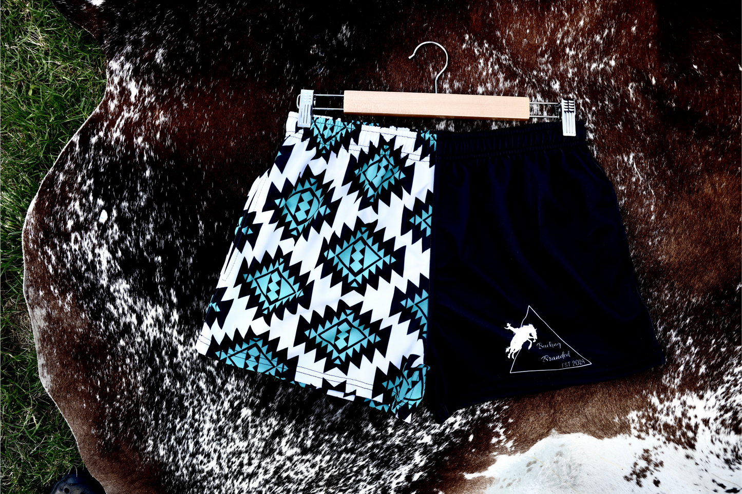 Blue Aztec patterned footy shorts