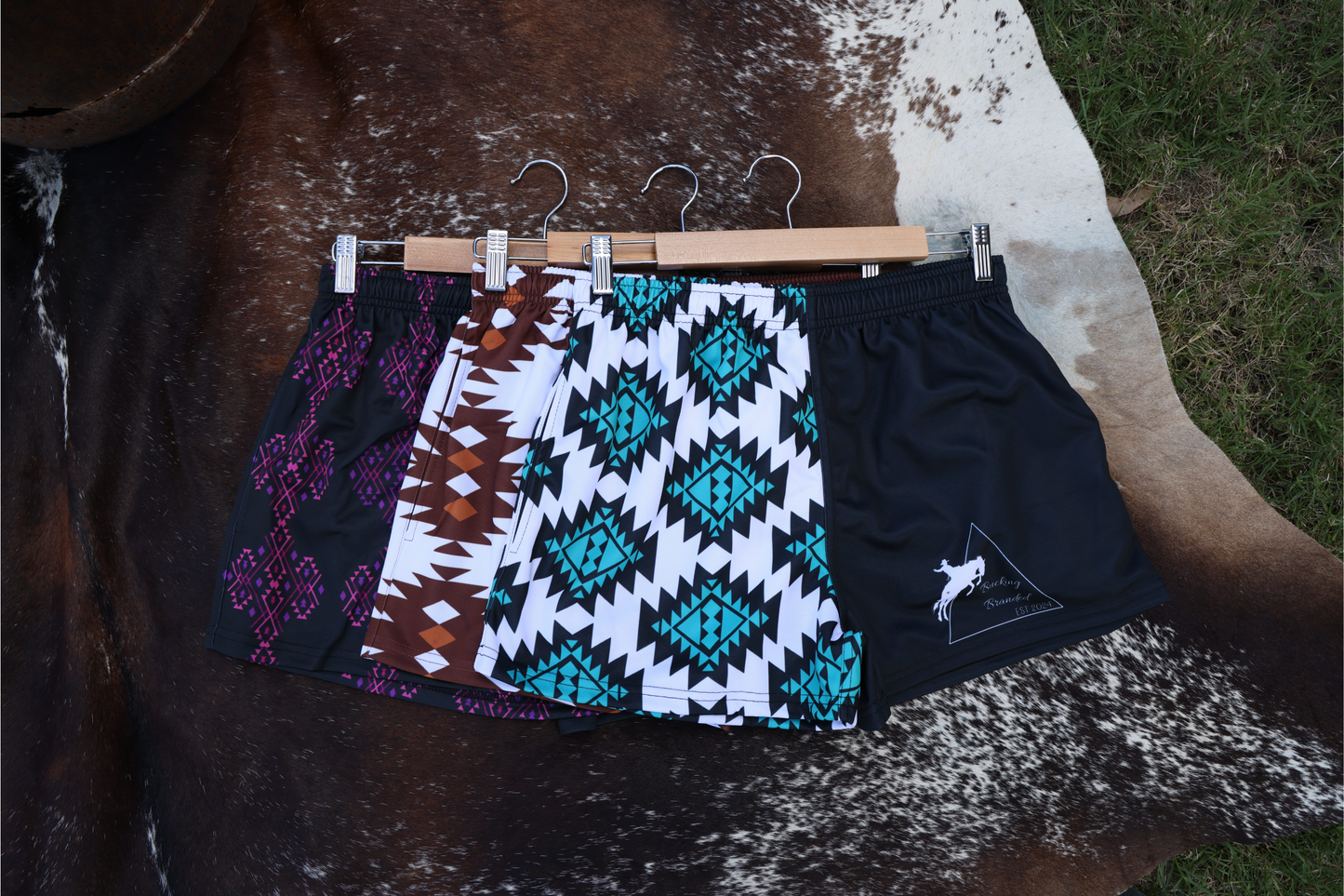 Blue Aztec patterned footy shorts