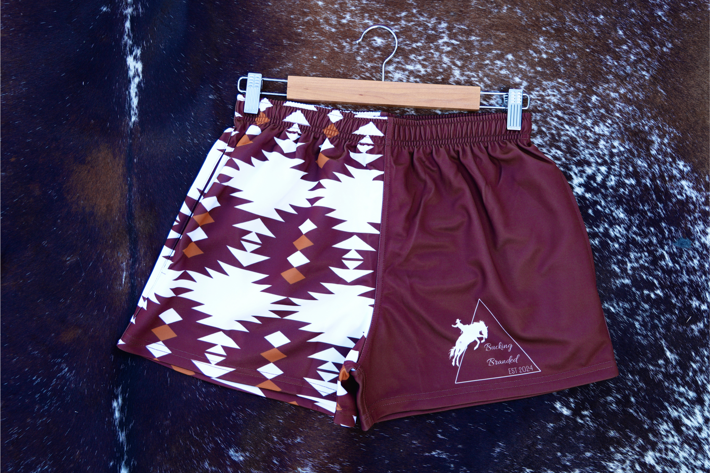 Brown Aztec patterned footy shorts