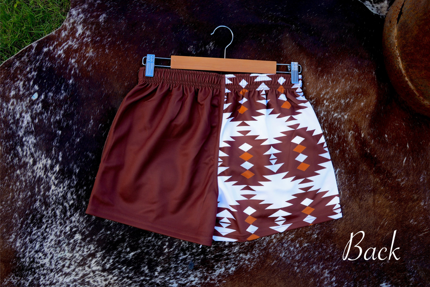 Brown Aztec patterned footy shorts